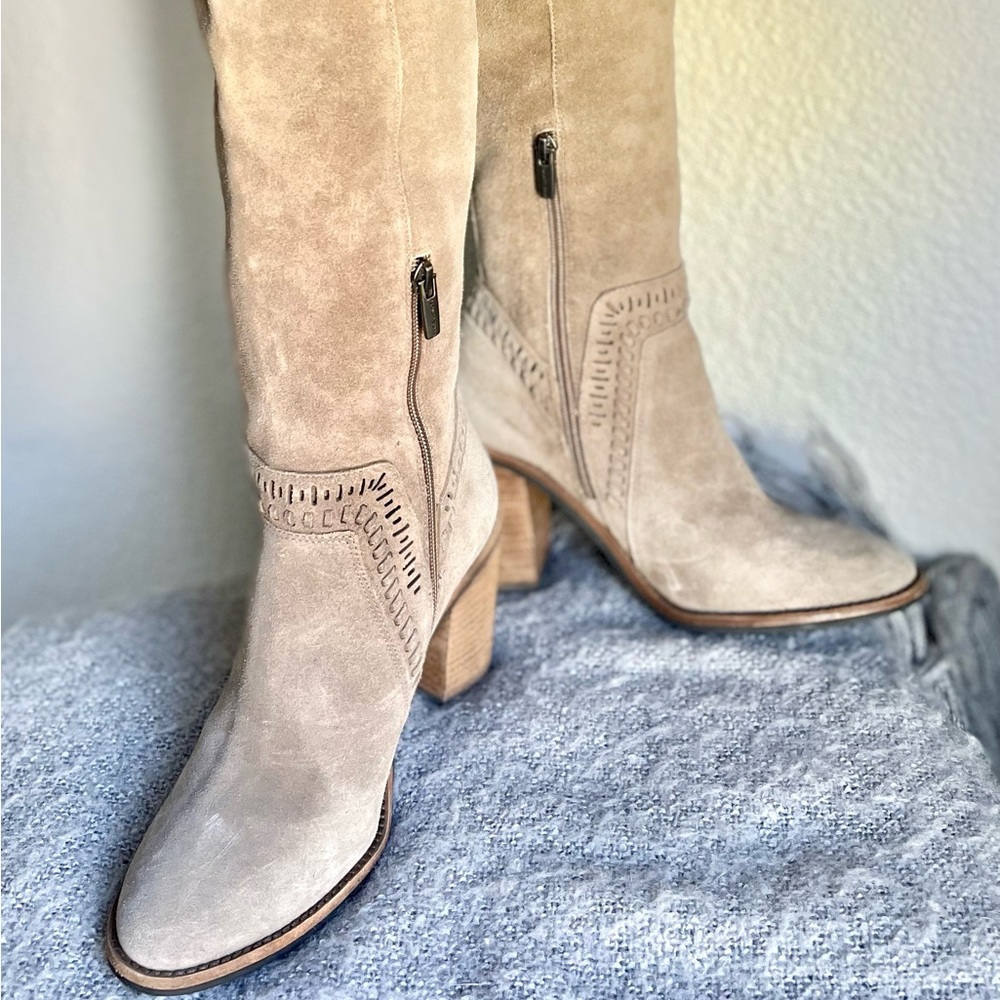 Vince Camuto Madolee Over the Knee Boot Brown Taupe Suede